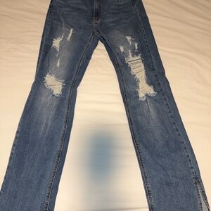 Fashion Nova Distressed Blue High-Rise Skinny Jeans
